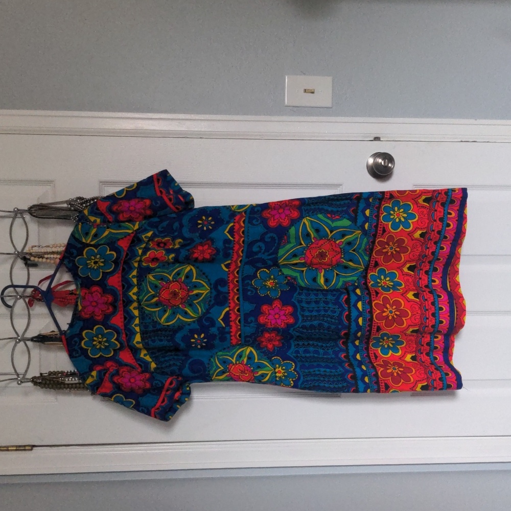 Vintage 60s tunic dress, psychedelic print, sz Large (10-12)